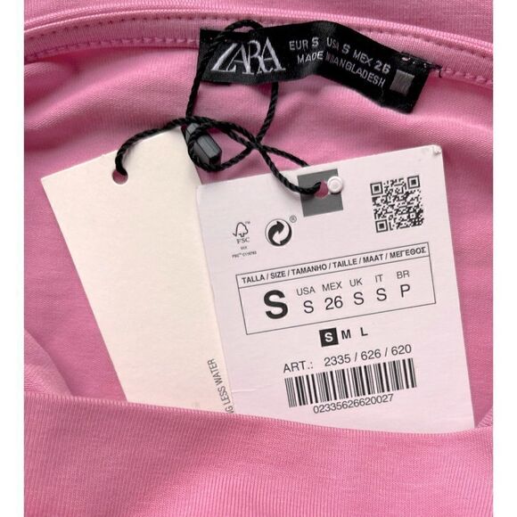 NWT Zara Pink Wrap Front V-Neck Open Exposed Shoulders Side Pleats Surplice Top - Picture 13 of 13